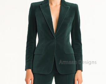 Emerald Green Velvet Pant Suit | Women's Custom Formal Wear
