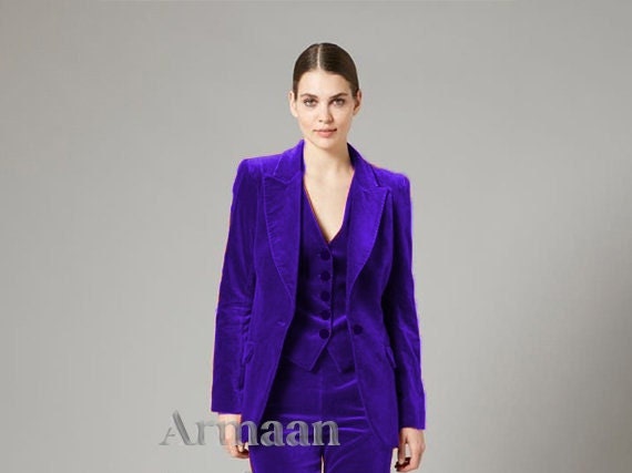 Purple 3 Piece Women Suits Set Formal Wear Bridesmaid Lesbian