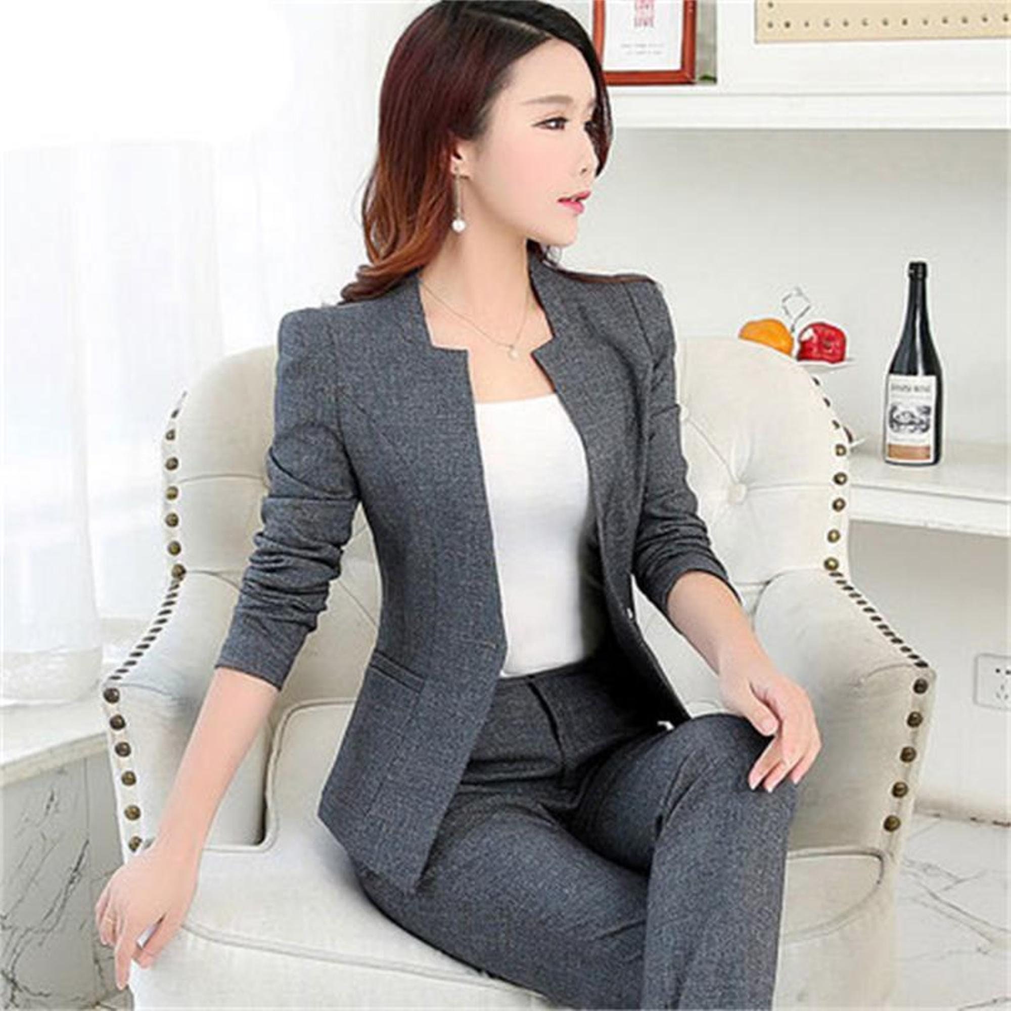 Women Cotton Luxury Slim Fit 2 Piece Suit in Grey Colour. -  Norway