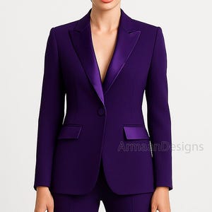Women Purple Satin Lapel And Flap, Blazer with Boot Cut Pantsuit, Classic Purple Pantsuit, Two Piece Formal Suit, Purple Custom Dinner Suit.