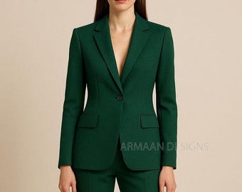 Emerald Green Pantsuit, Two Piece Formal Office Suit, Wedding Bridesmaid Suit