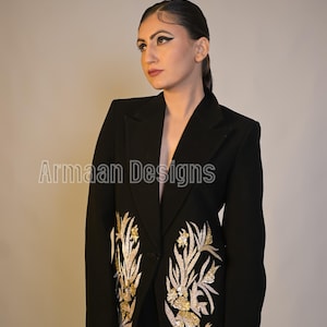 Women Black Handwork Designer Suit, Women Two Piece Suit, Brides Suit, Women Designer Suit, Women Formal Pantsuit, slim Fit Suits.