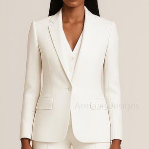 Women’s White Three Piece Suit, 3Piece Office Attire, Tailored Notch Lapel Suit, Bridal Wedding Suit, Formal Flared Pantsuit, Ceremony Suit