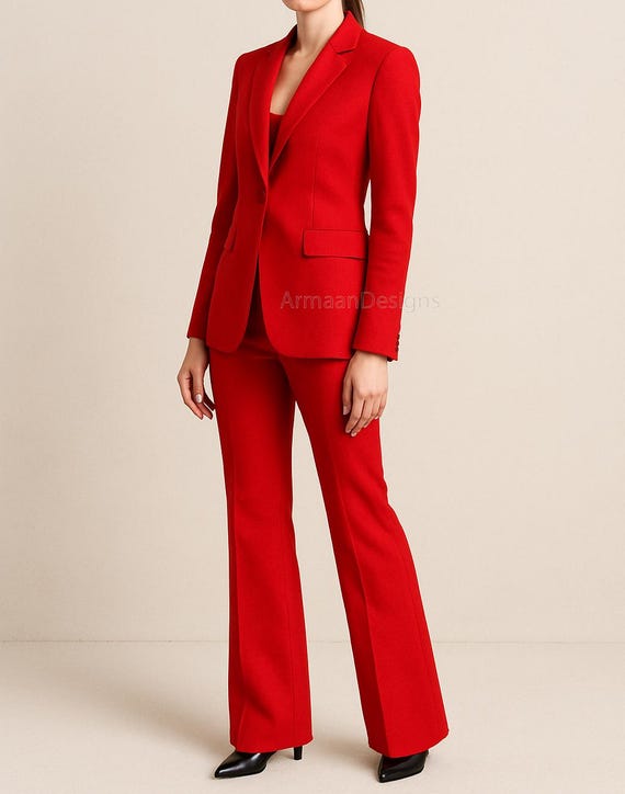 Women's Red Two Piece Suit Elegant Red Pantsuit, Wedding Guest