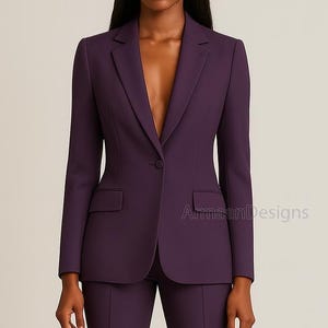 Dark Purple Formal Pantsuit, Blazer with Boot Cut Pantsuit, Classic Dark Purple Pantsuit, Two Piece Formal Suit, Purple Custom Dinner Suit.