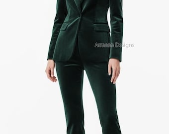 Emerald Green Velvet Pantsuit – Women’s Two-Piece Formal Suit, Custom Groom's Suit.