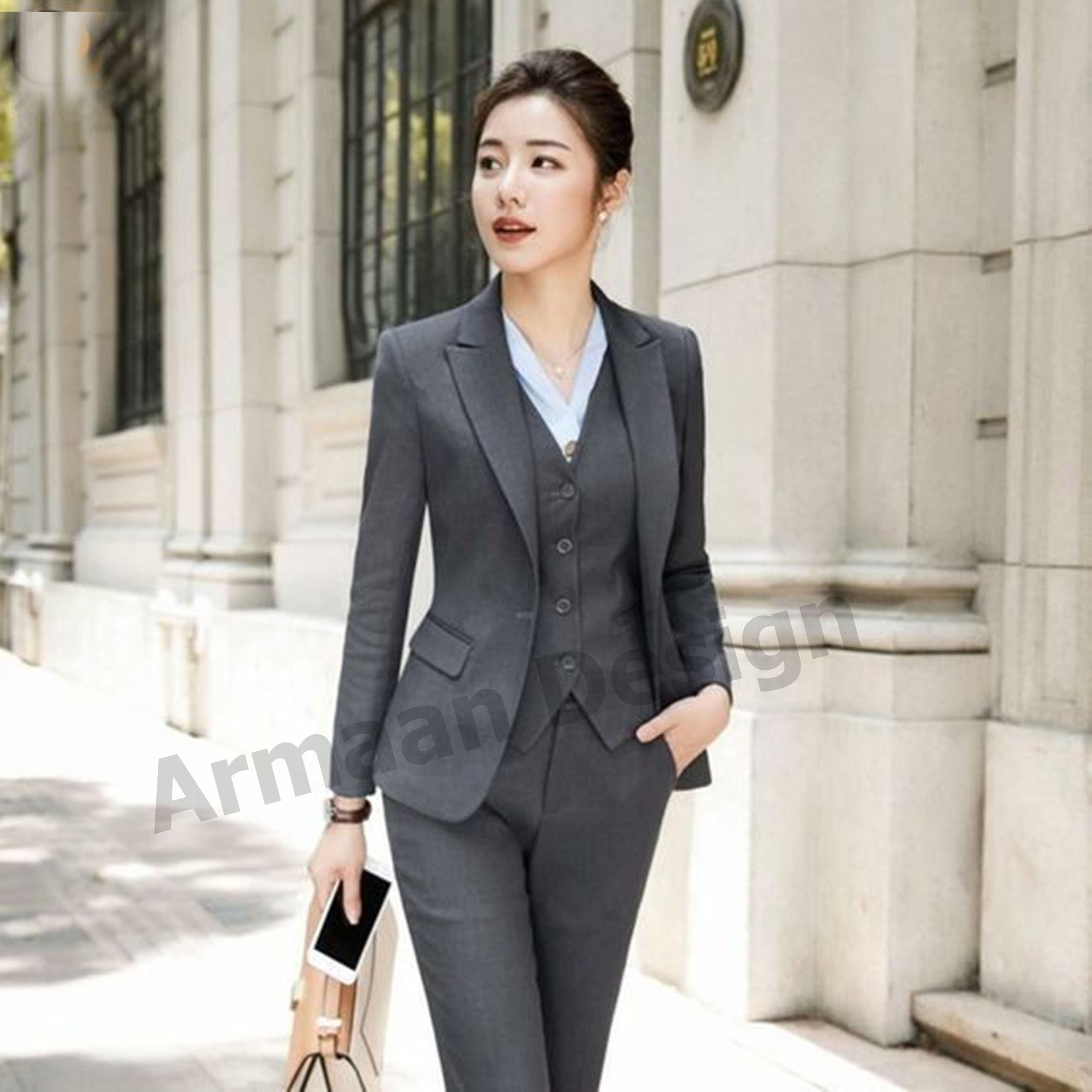 Women Dark Grey Three Piece Suit for Office and Party. -  Canada