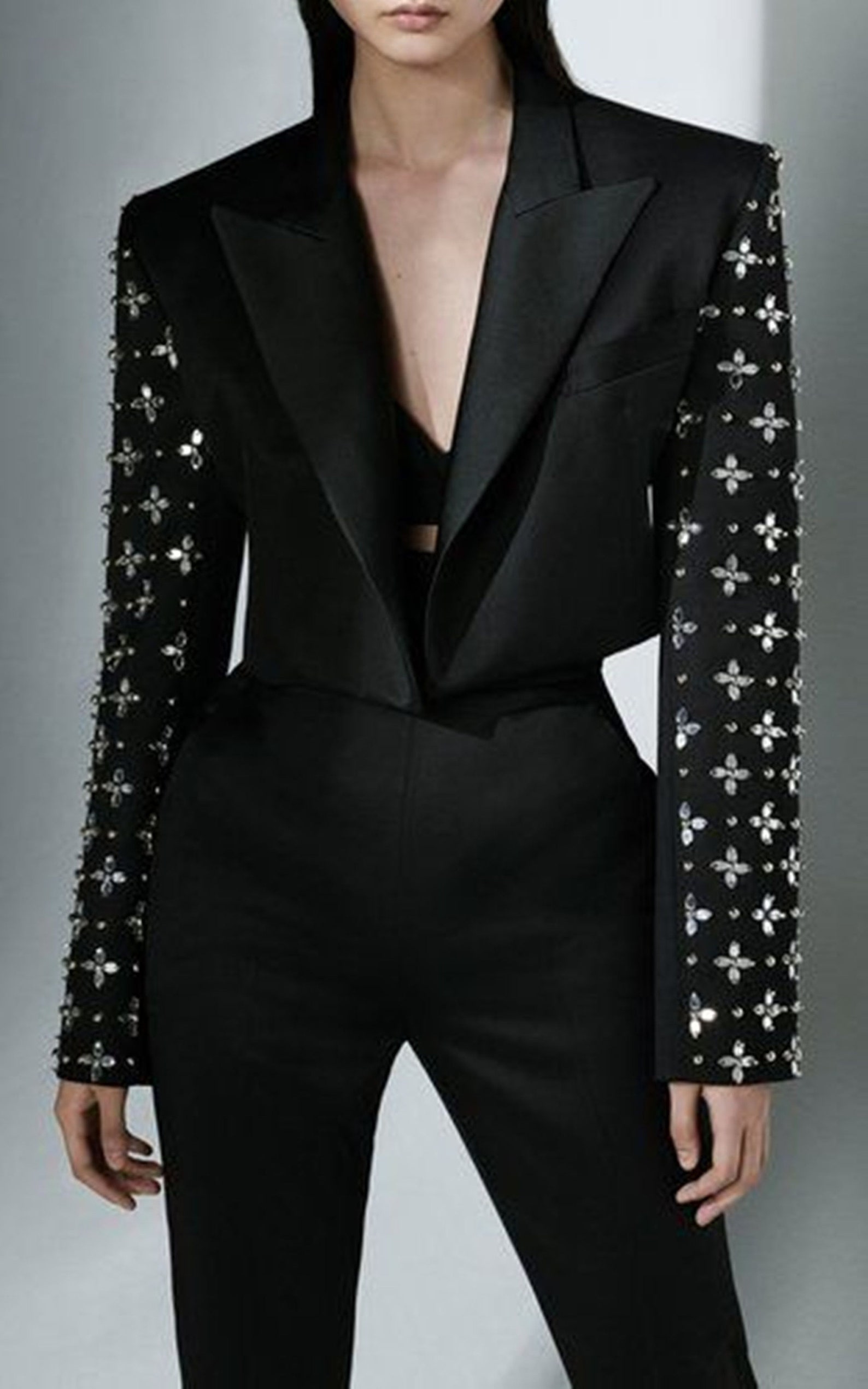 Black Heavy Stone Work Blazer Coord set with Stylish Bow on it in Imported Fabric main image 1