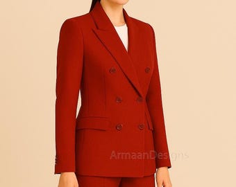 赤いパンツスーツ、女性用赤いスーツ、女性用赤いスーツ、結婚式の