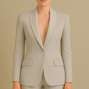 Women’s Light Grey Tuxedo Two Piece Pant Suit, Women Grey Suit, Summer Grey Blazer, Slim Fit Suit, Dinner Suit, Pant Suit Set.