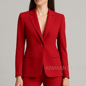 Red Formal Women Two Piece Suit, Boot Cut Pantsuit, Red Formal Office Suit, Red Women Suit, Elegant Red Pantsuit, Brides Wedding Suit.