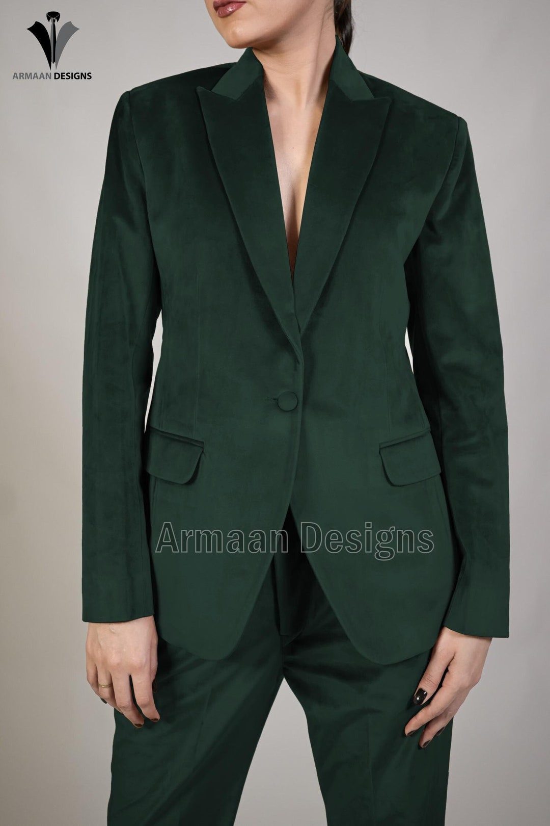Emerald Green Velvet Floral Suit Set