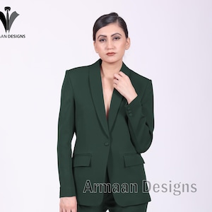 Women Emerald Green Two Piece Suit, Ankle Pantsuit, Women Slim Fit Suit, Tapered Pants, Business Casual Attire Wedding Prom Set.