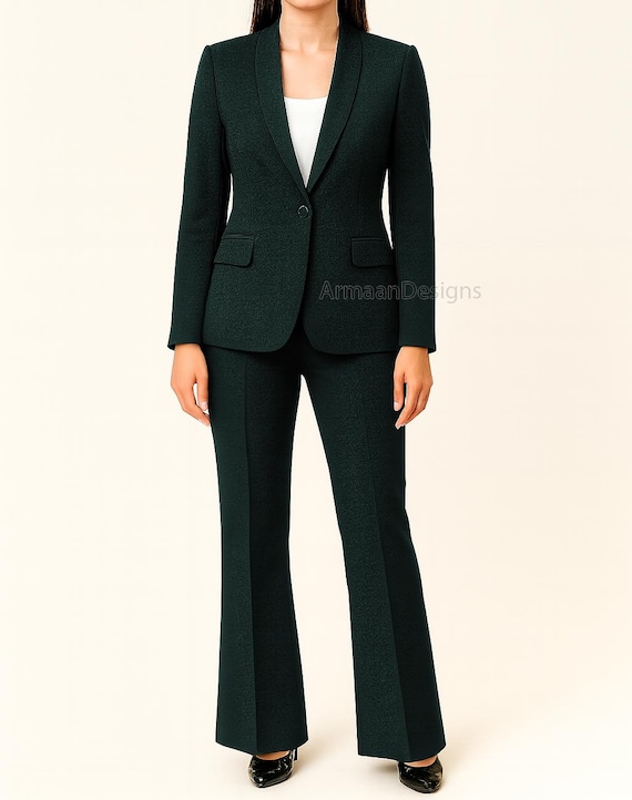 Women's Dark Emerald Green Tuxedo Suit Formal Green Pantsuit