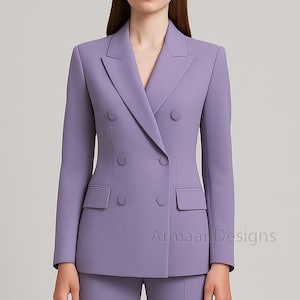 Lavender Formal Pants Suit for Business Women, Women Purple Double Breasted Suit, Premium Purple Suit, Tailored Blazer & High-Waisted Pants.