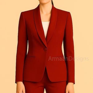 Women&#39;s Maroon Red Tuxedo Suit - Elegant Red Pantsuit, Wedding Guest Suit, Formal Workwear, Custom Red Business Suit.