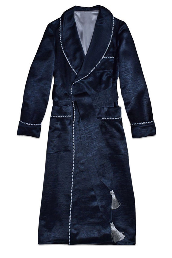 Men Velvet Dressing Gown Smoking Jacket Navy Blue Silk Warm Etsy