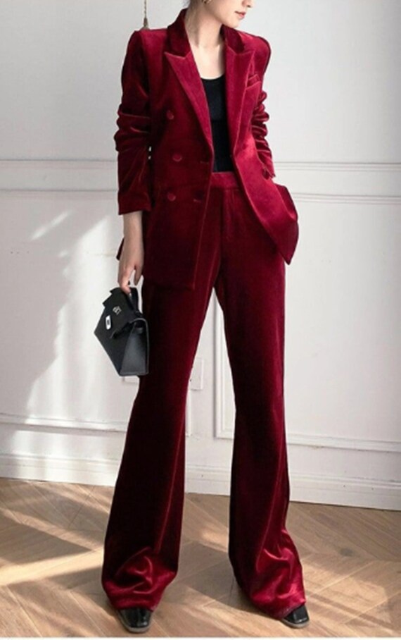 Red two piece store suit womens