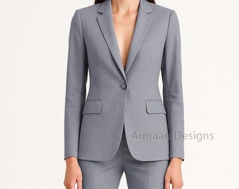 Light Grey Bootcut Pantsuit - Elegant Women's Two-Piece Blazer & Trousers, Custom Fit