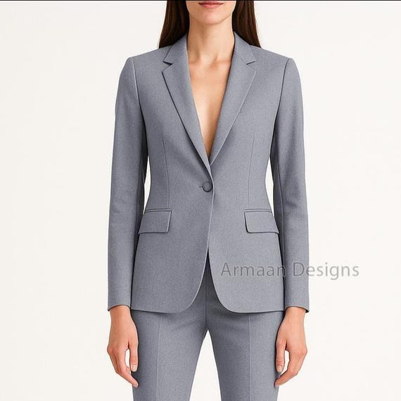Light Grey Bootcut Pantsuit - Elegant Women's Two-Piece Blazer & Trousers, Custom Fit