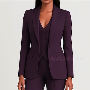 Dark Purple Formal Pants Suit for Women, Vest and High Rise Pants, Bridal Wedding Suit, Formal Boot Cut Pantsuit, Tall Women Pantsuit.