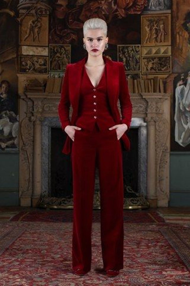 Women Velvet 3 Piece Suit in Red Color for Party and Prom. - Etsy
