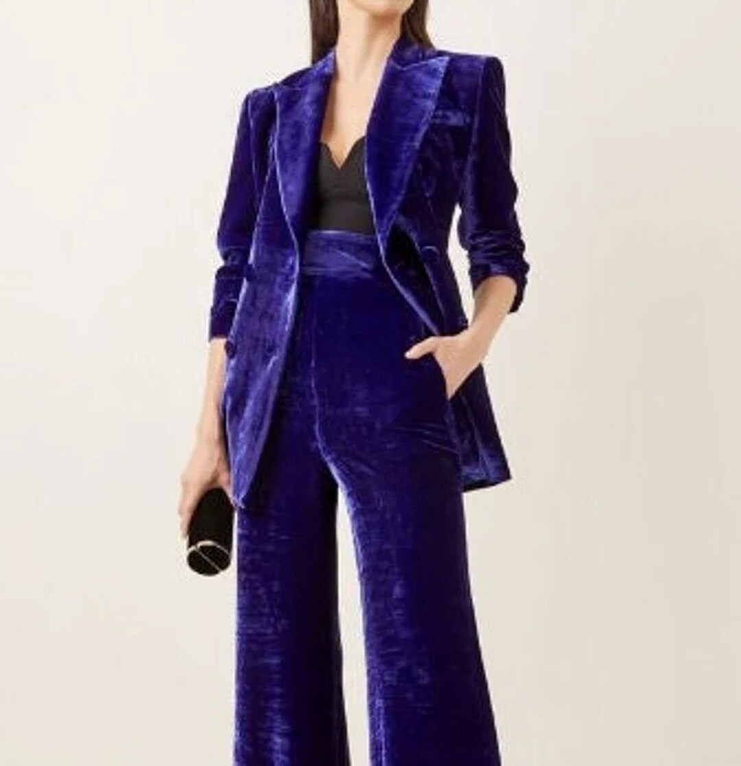 Women Double Breasted Violet Velvet Luxury Suit With Belt Custom Made ...