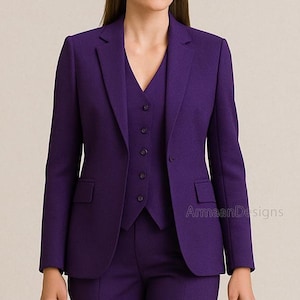 Purple Formal Pants Suit for Business Women, Vest and High Rise Pants, Bridal Wedding Suit, Formal Boot Cut Pantsuit, Tall Women Pantsuit.