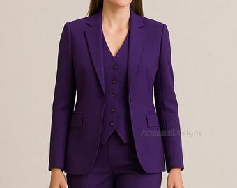 パープルのダブルブレストスーツ：女性用オフィスジャケットとズボン