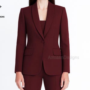 Women Maroon Tuxedo Suit, Blazer with Boot Cut Pantsuit, Elegant Maroon Pantsuit, Two Piece Formal Suit, Maroon Custom Dinner Suit.