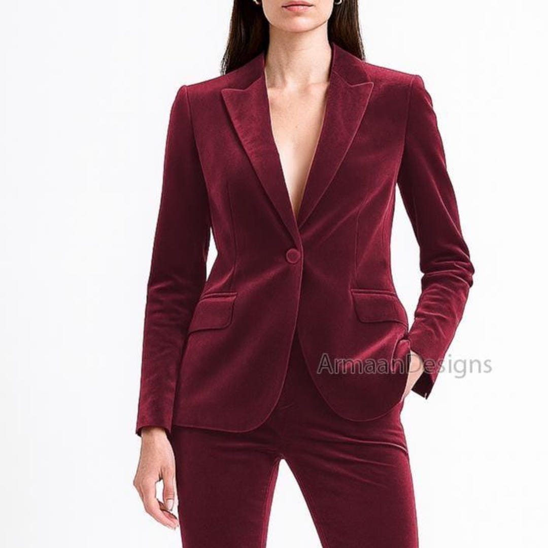 Bootcut Velvet Raspberry Women Red Velvet Bootcut Pantsuit - Custom Tailored Blazer Set XS - XL ...