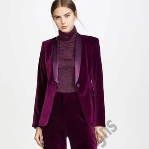 Women Burgundy Velvet Designer Custom Made Tailored Single Breasted Shawl Lapel 2pc Tuxedo Suit.