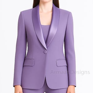 Women Lavender Satin Lapel Suit, Blazer with Boot Cut Pantsuit, Classic Purple Pantsuit, Two Piece Formal Suit, Purple Custom Dinner Suit.