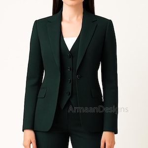 Premium Dark Emerald Green Three Piece Suit for Women, Emerald Green Formal Suit, Bridal Wedding Suit, Formal Boot Cut Pantsuit, Formal Suit