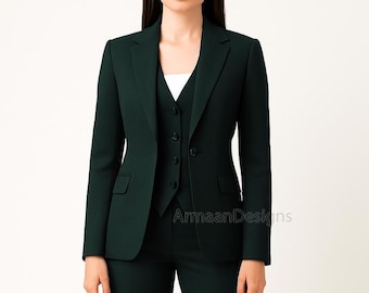 Emerald Green Three Piece Suit, Formal Boot Cut Pantsuit