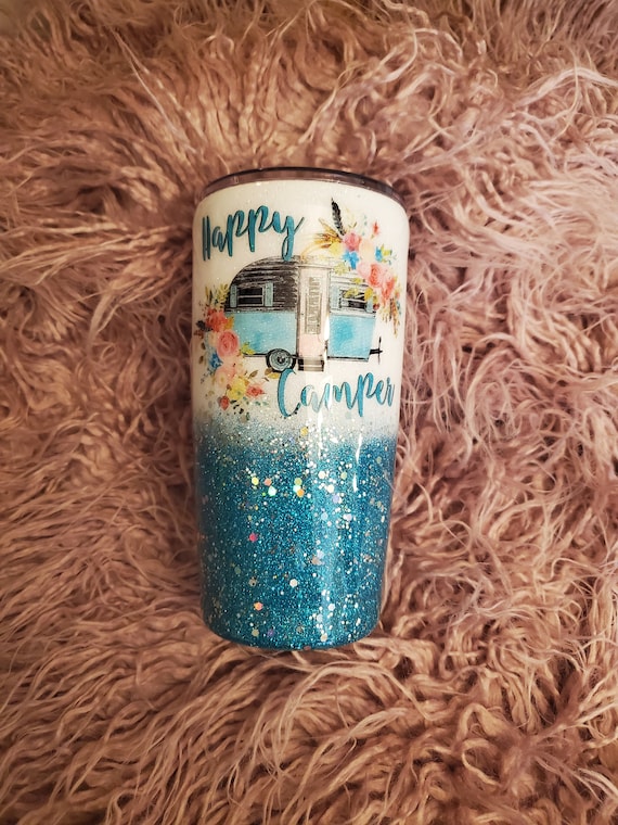 Glamping Glitter Camping Insulated Travel Tumbler Gift Happy Etsy
