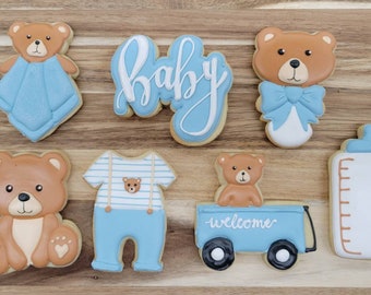 Biscoitos para chá de bebê | Biscoitos para chá de bebê ursinho de pelúcia | Biscoitos personalizados para chá de bebê | Biscoitos de chá de bebê de boas-vindas
