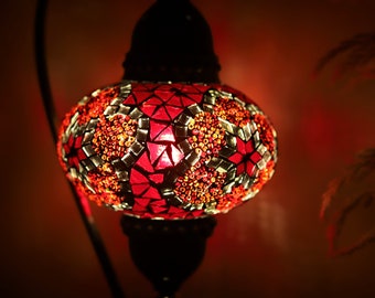 Lampe de chevet style marocain oriental fer forgé tissu orange