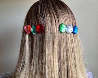 Sparkle gemstone whimsy maxxing hair clips (set of 2), giant rhinestone barrettes