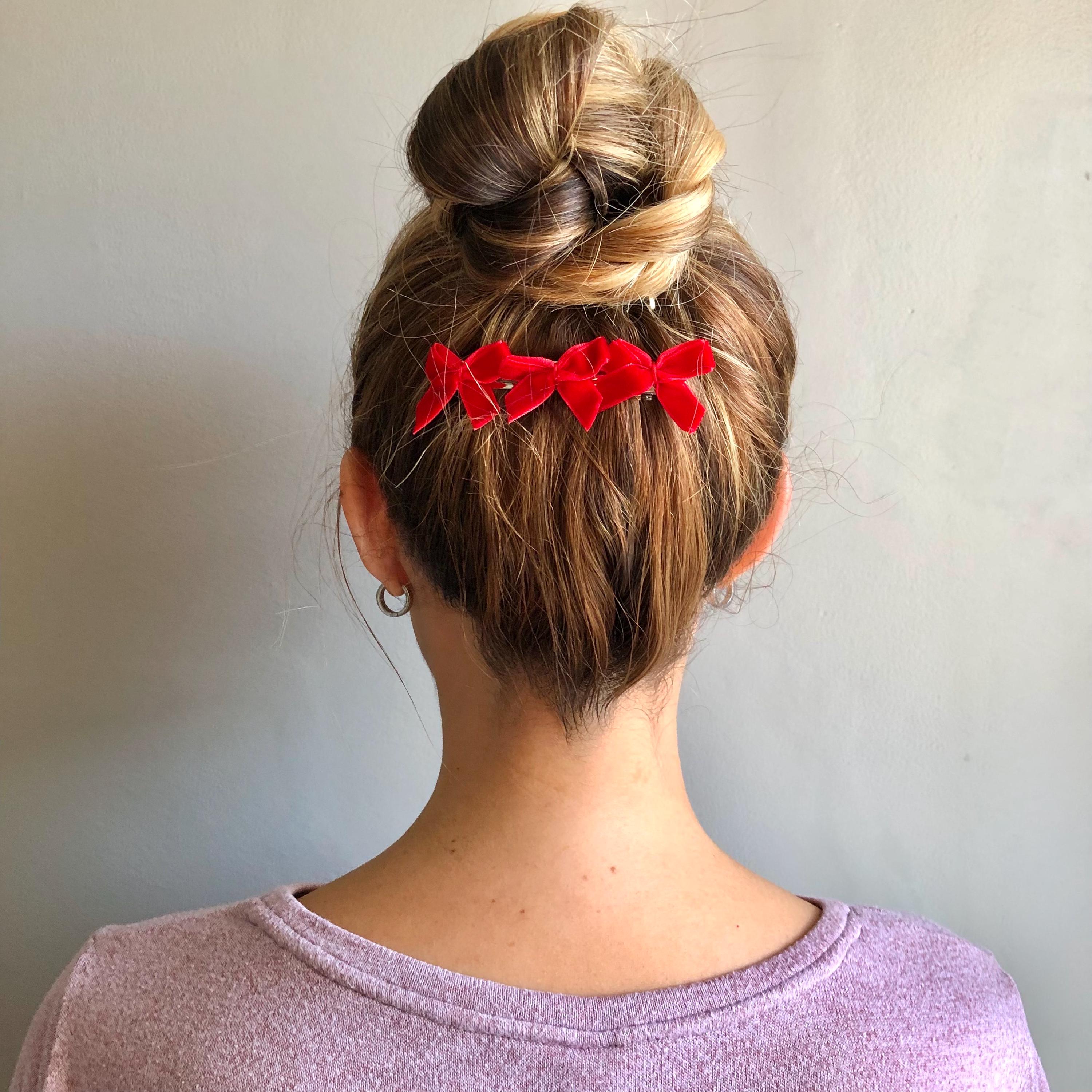 NEW Velvet Velour Red Hair Clip with Rhinestones Holiday Pink Velvet Holiday Hair Flower With Rhinestone and Glitter  main image 2