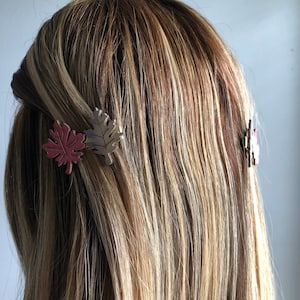 Fall leaves handmade hair barrettes, autumn cottagecore fairycore hair clips