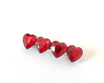 Red heart hair clip, red valentine rhinestone heart hair clip French barrette, red heart barrette, evie accessory, descendants evie costume