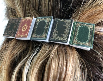 Miniature book hair clip barrette, bookish gift for book lover, librarian, teacher, bibliophile or reader
