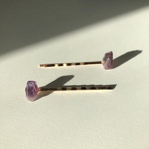Purple amethyst crystal gemstone handmade hair clip bobby pins