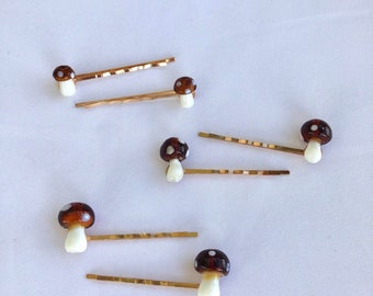 Mini mushroom handmade hair clip barrette bobby pins, fairycore cottagecore mushroom accessory