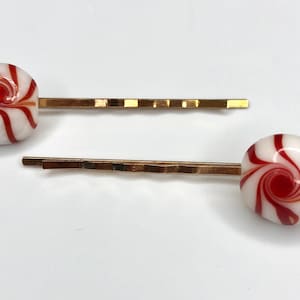 Peppermint Christmas candy handmade hair clip bobby pins