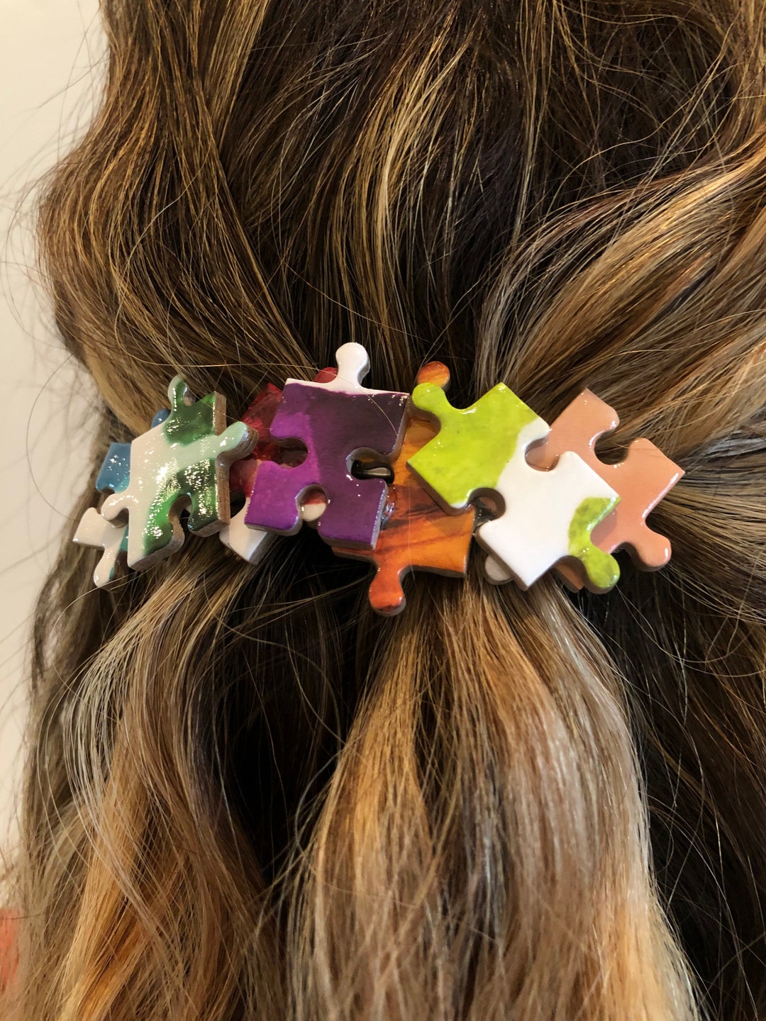 Colorful Jigsaw Puzzle Piece Hair Clip Barrette, Handmade Jigsaw Puzzle