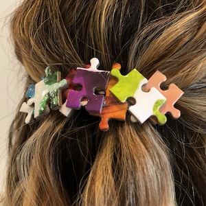 Handmade Colorful Jigsaw Puzzle Piece Hair Clip: Unique Barrette