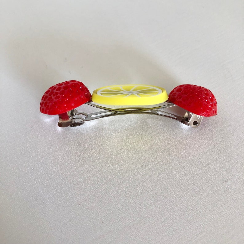 Strawberry and lemon summer fruit handmade hair clip barrette image 7