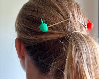 Middle finger handmade hair clips, funny hand barrettes (set of 2)